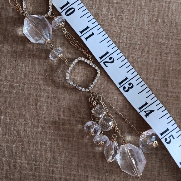 Gold Tone Three Strand Crystal Statement Necklace - Picture 3 of 6